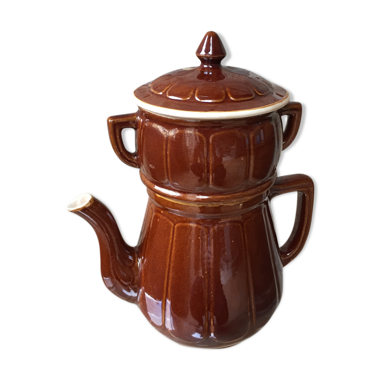 Cafetiere en porcelaine marron vintage