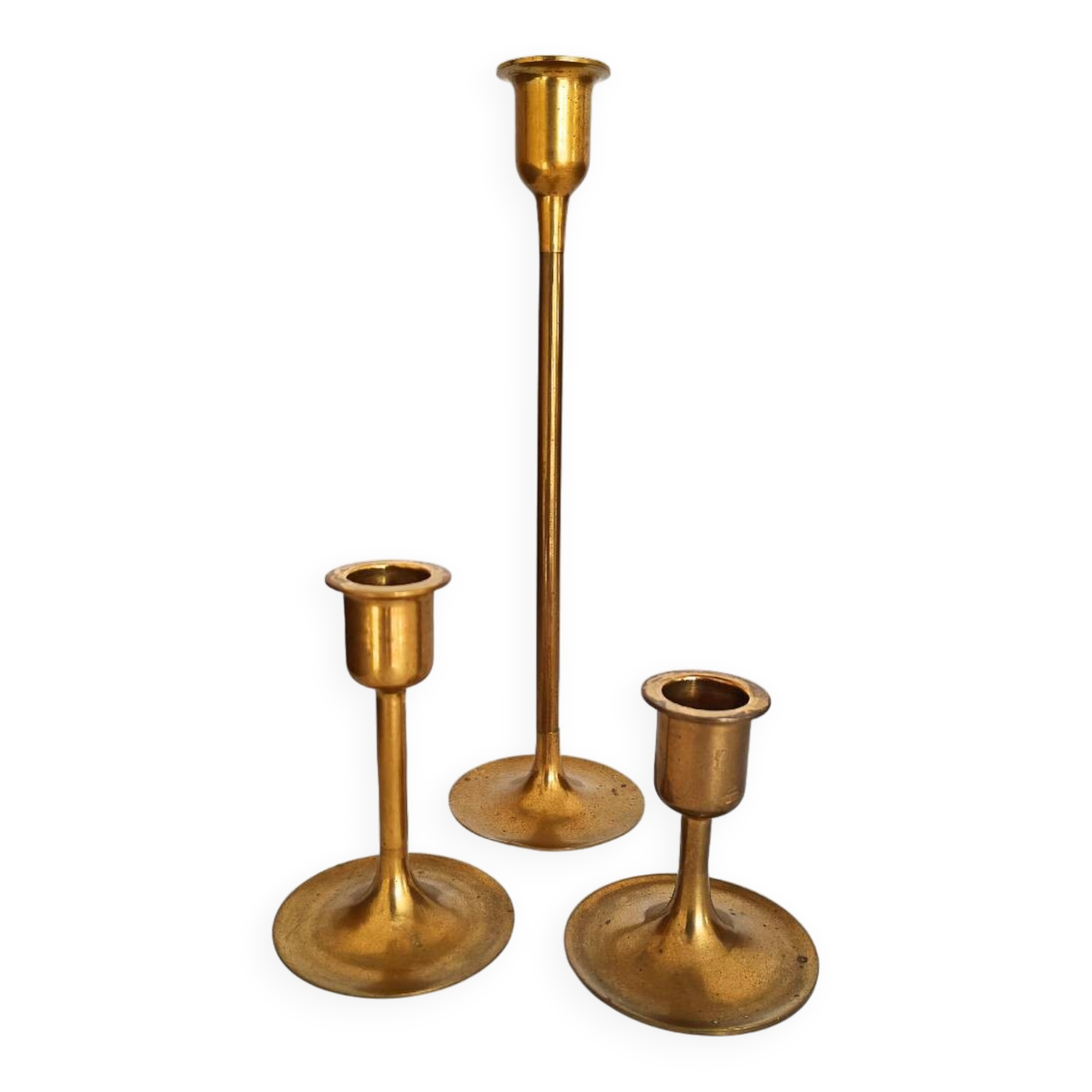 Bougeoirs vintage en laiton en forme de tulipe - lot de 3
