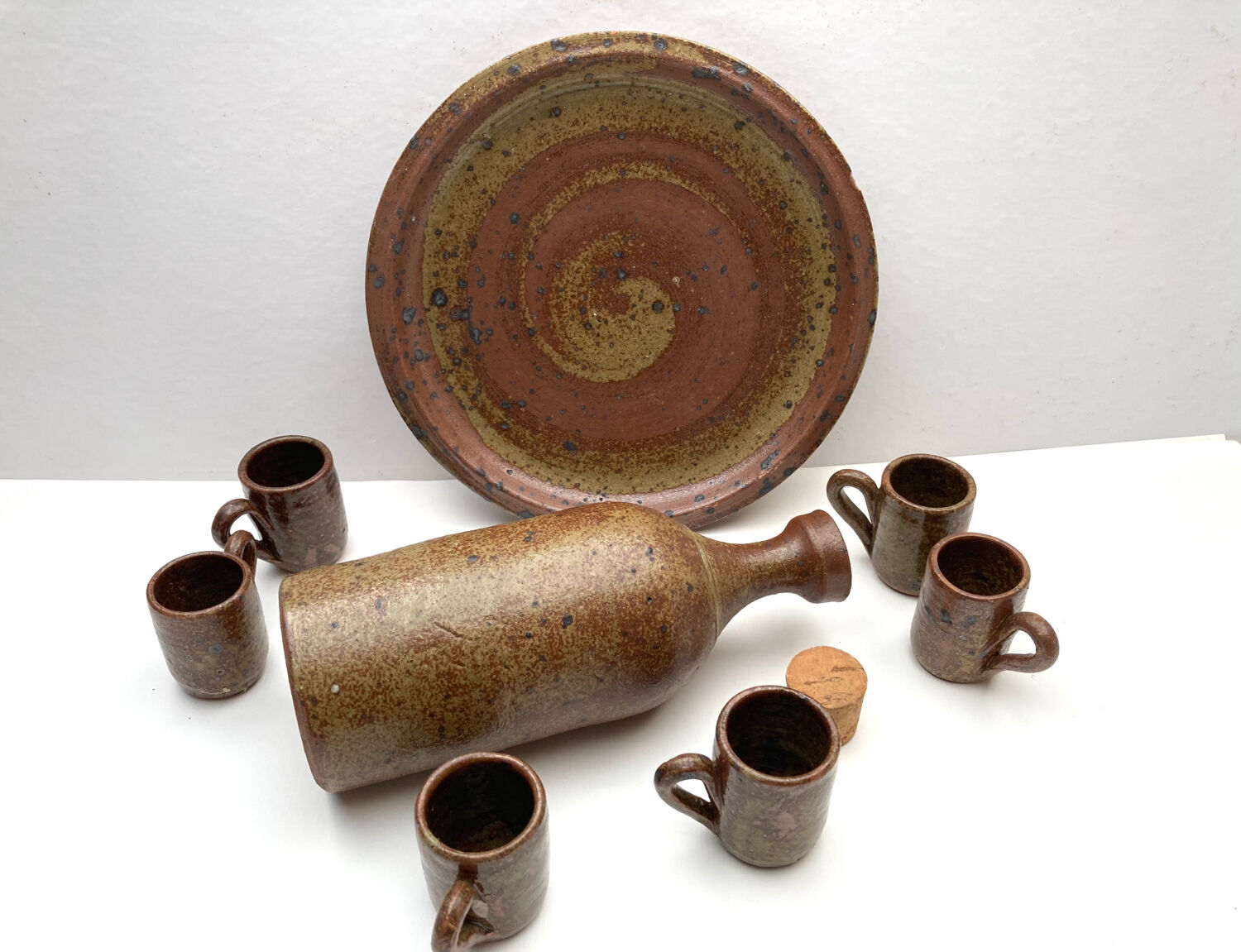 Liqueur or sake service in artisanal glazed stoneware made in France