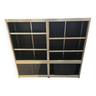 70s designer bookcase in gold metal and lacquered wood