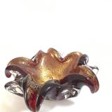 Cendrier en verre doublé rouge et or, murano, 1960