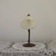 Vintage French Brown Metal Goose Neck Lamp With Textured Glass Shade