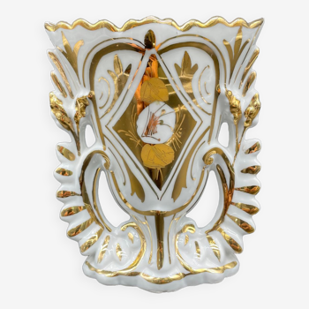 Vase de marié, porcelaine blanche de paris, or, doré, fleurs, décor