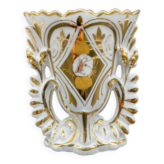 Vase de marié, porcelaine blanche de paris, or, doré, fleurs, décor