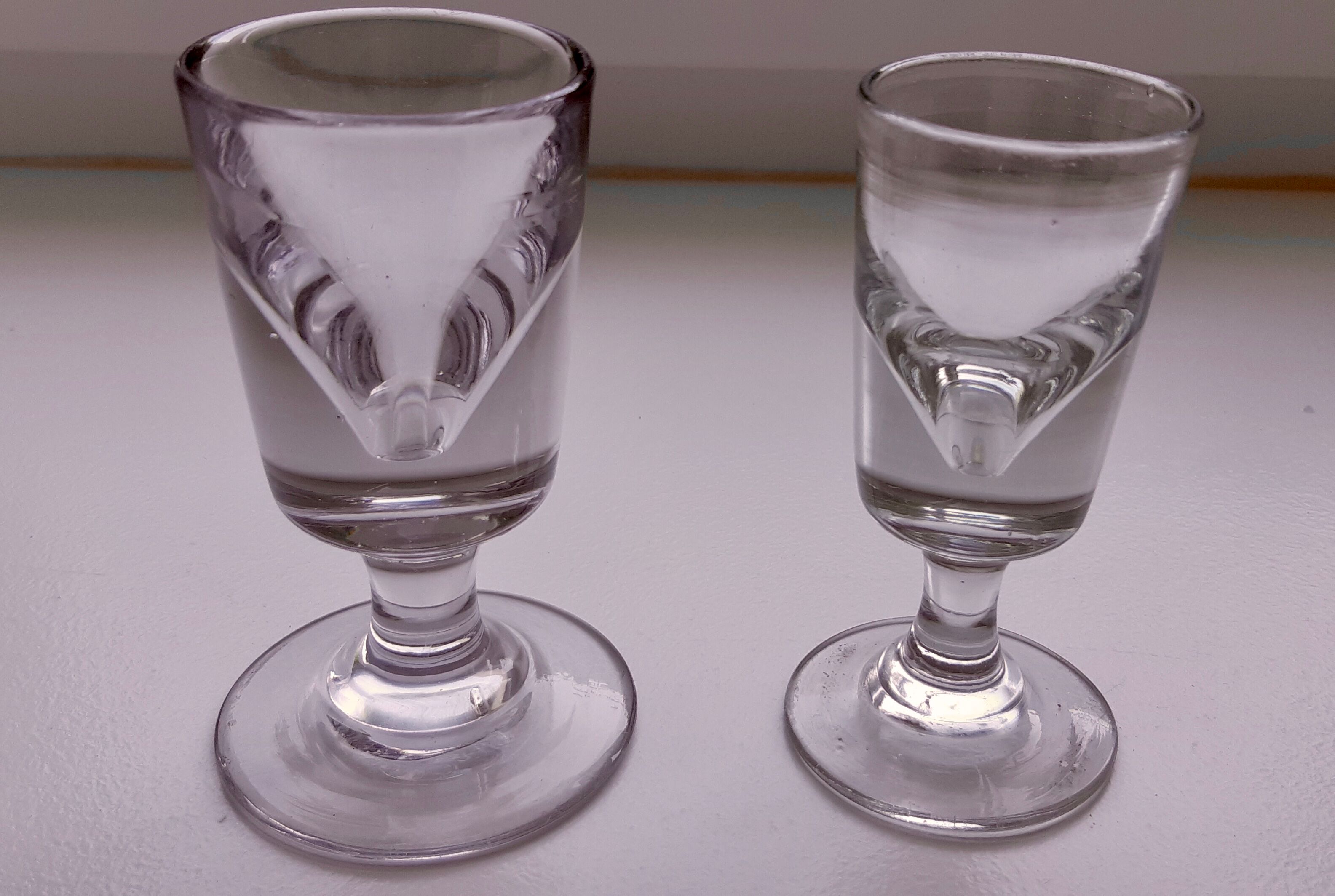 Duo of absinthe glasses thick bottoms artisanal manufacture late nineteenth century