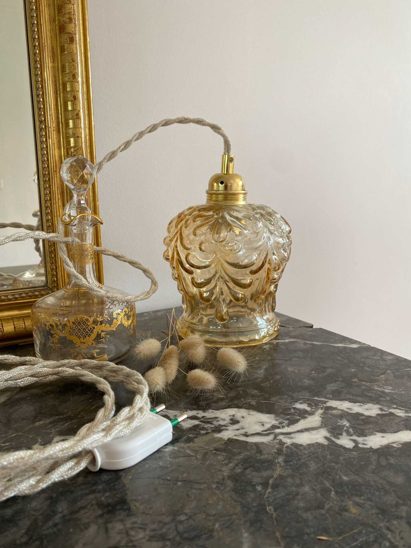 Vintage amber glass globe lamp