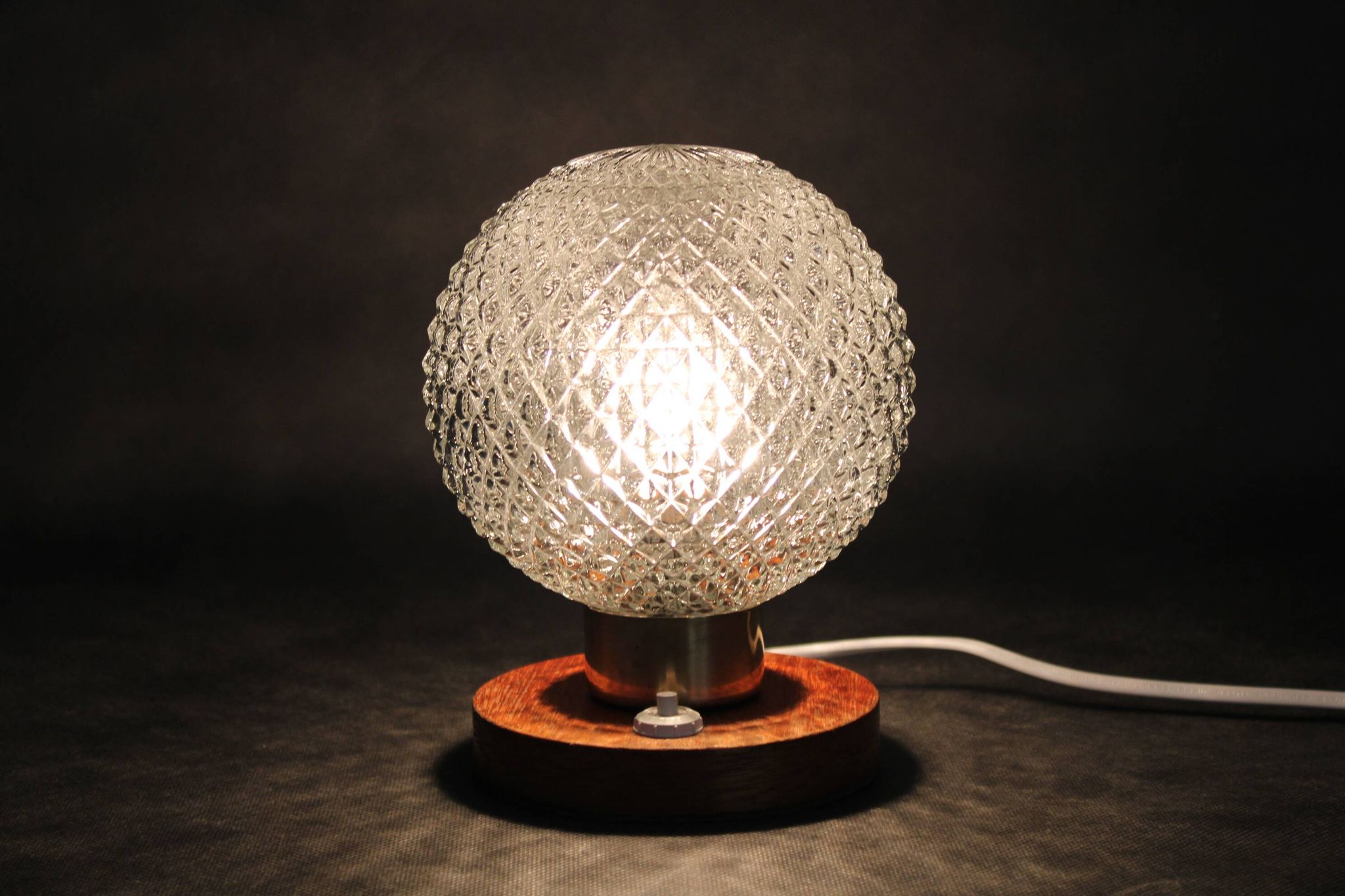 Pair of mid-century glass and wood table lamps, Czechoslovakia, 1970s