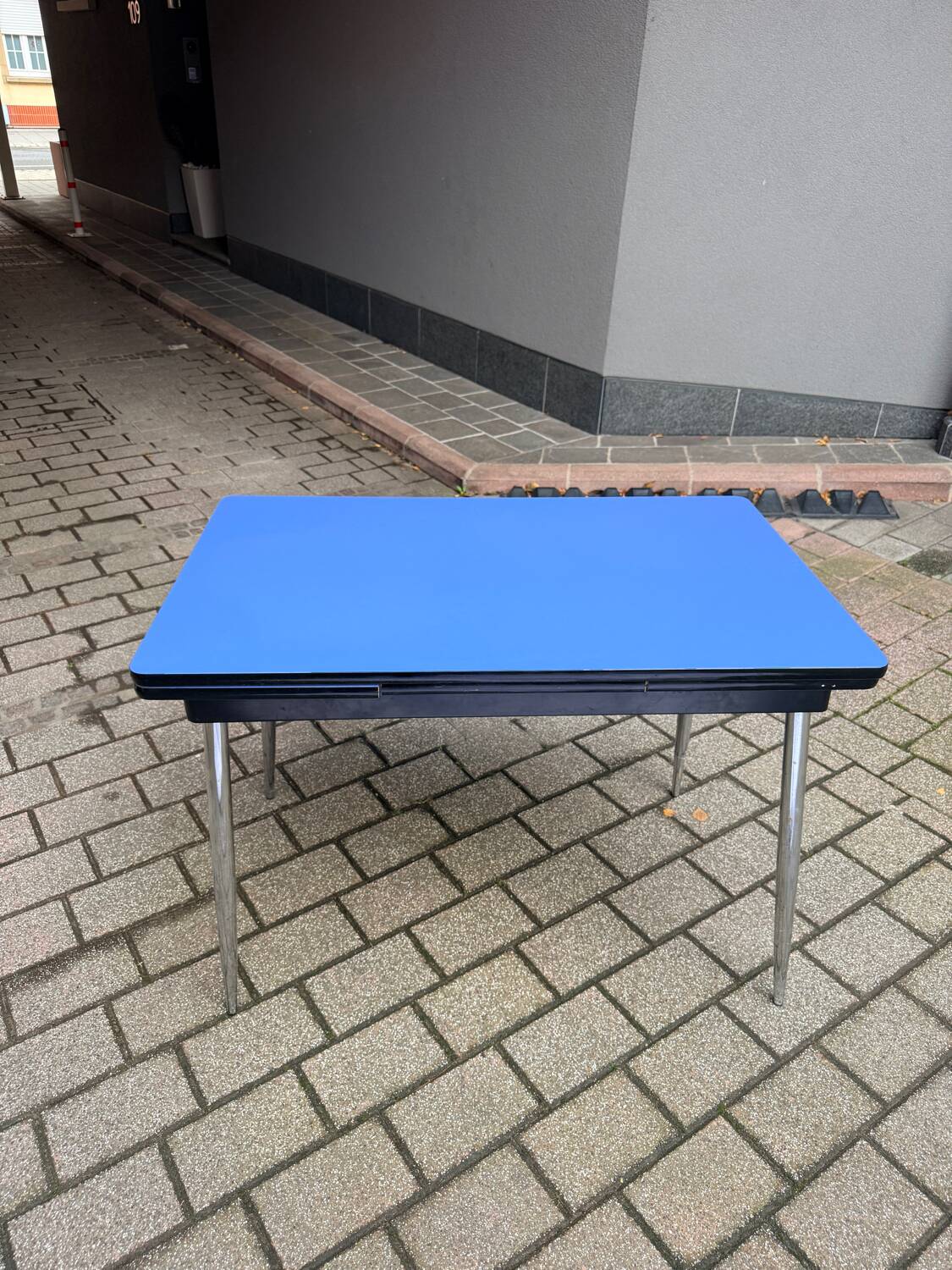 Blue formica table