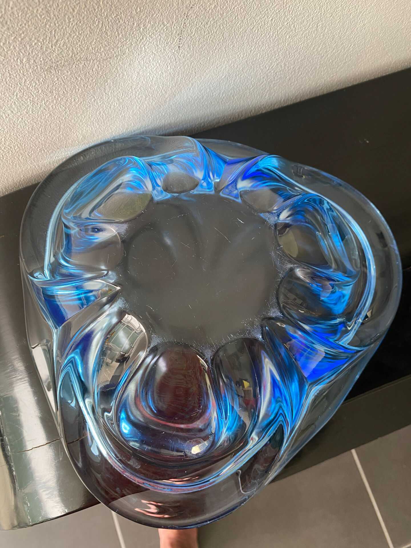 Large light blue Murano fruit bowl