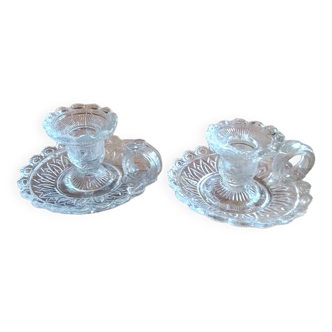 Set of 2 glass candle holders