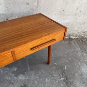Low Danish Teak Cabinet by Millenium Design — Warm Teak Veneer, Two Drawers, Tapered Legs