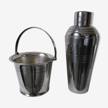 Silver metal shaker and ice bucket