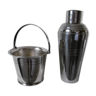 Silver metal shaker and ice bucket