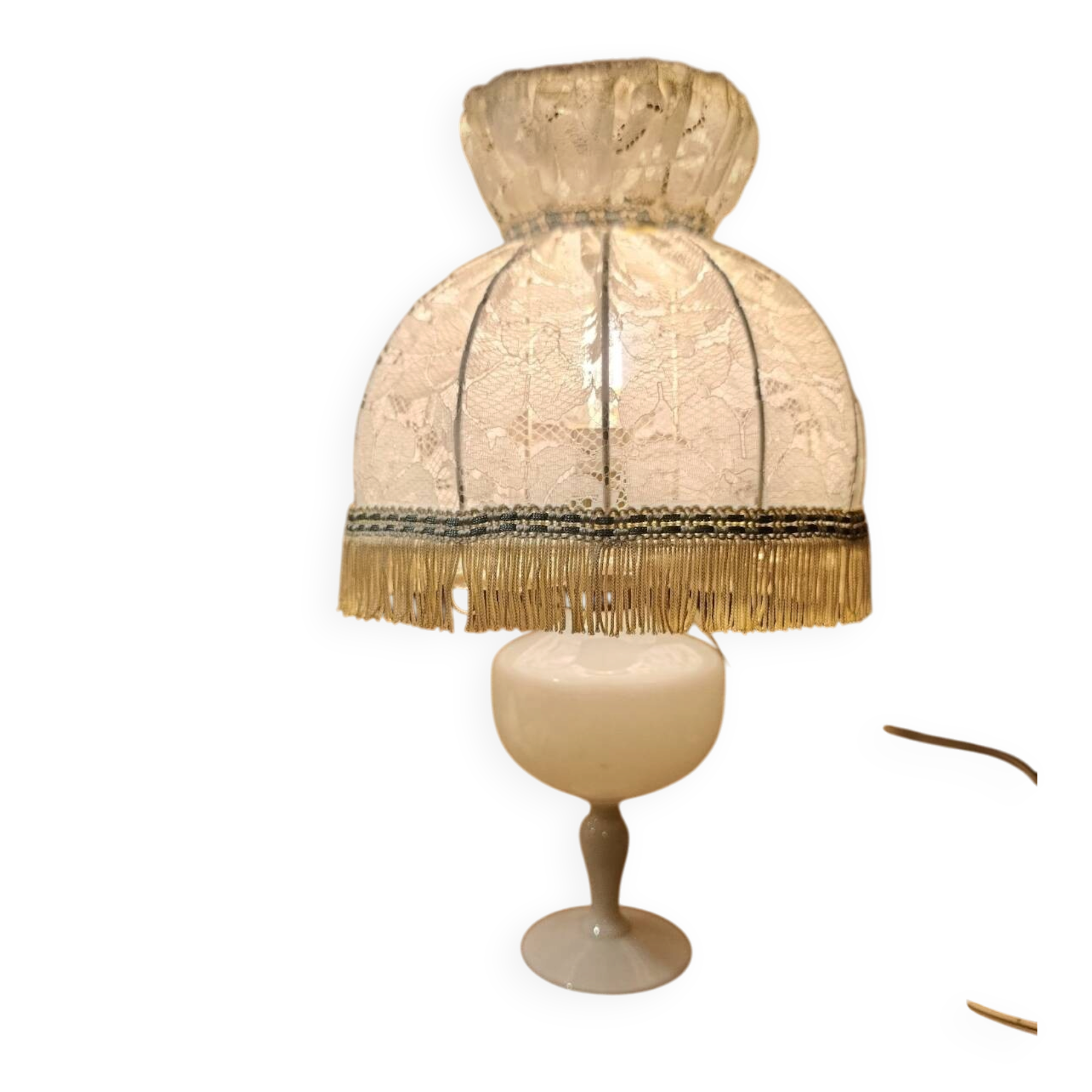 white bedside lamp with lace and opaline bohemian chic