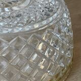 Salad bowl and cups in cut glass and brass