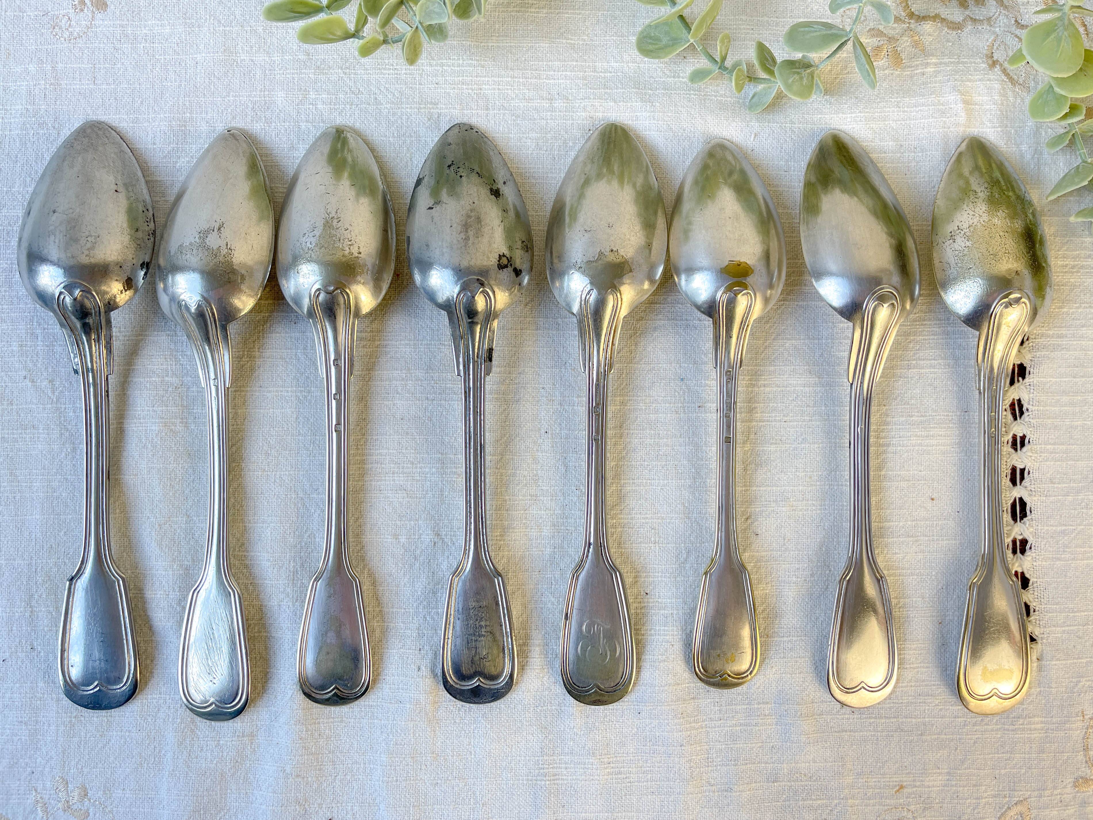 Set of 8 vintage silver plated soup spoons