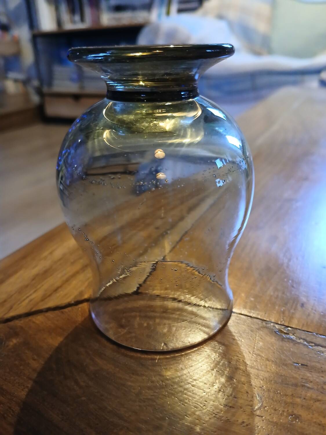 6 old smoked glasses with bubbles