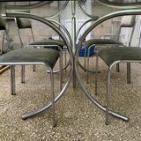 Vintage table, glass top, chrome base + 4 chairs