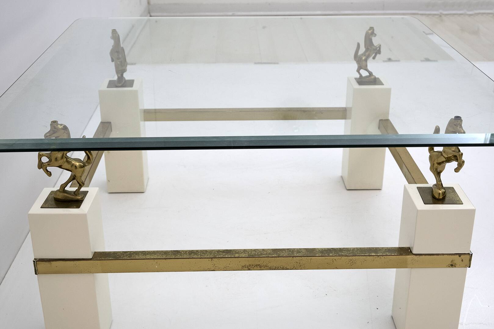 Maison Charles Mid-Century Modern Brass Horsed French Coffee Table, 1970s