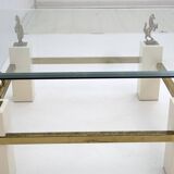 Maison Charles Mid-Century Modern Brass Horsed French Coffee Table, 1970s