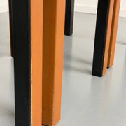 4 camel leather chairs, postmodern design by Paolo Piva for B&B Italia Arcadia.