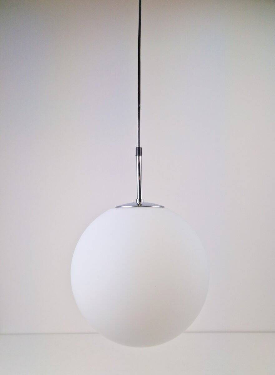 Sphere Pendant in White Satin Opal Glass from Glashütte Limburg, 1970