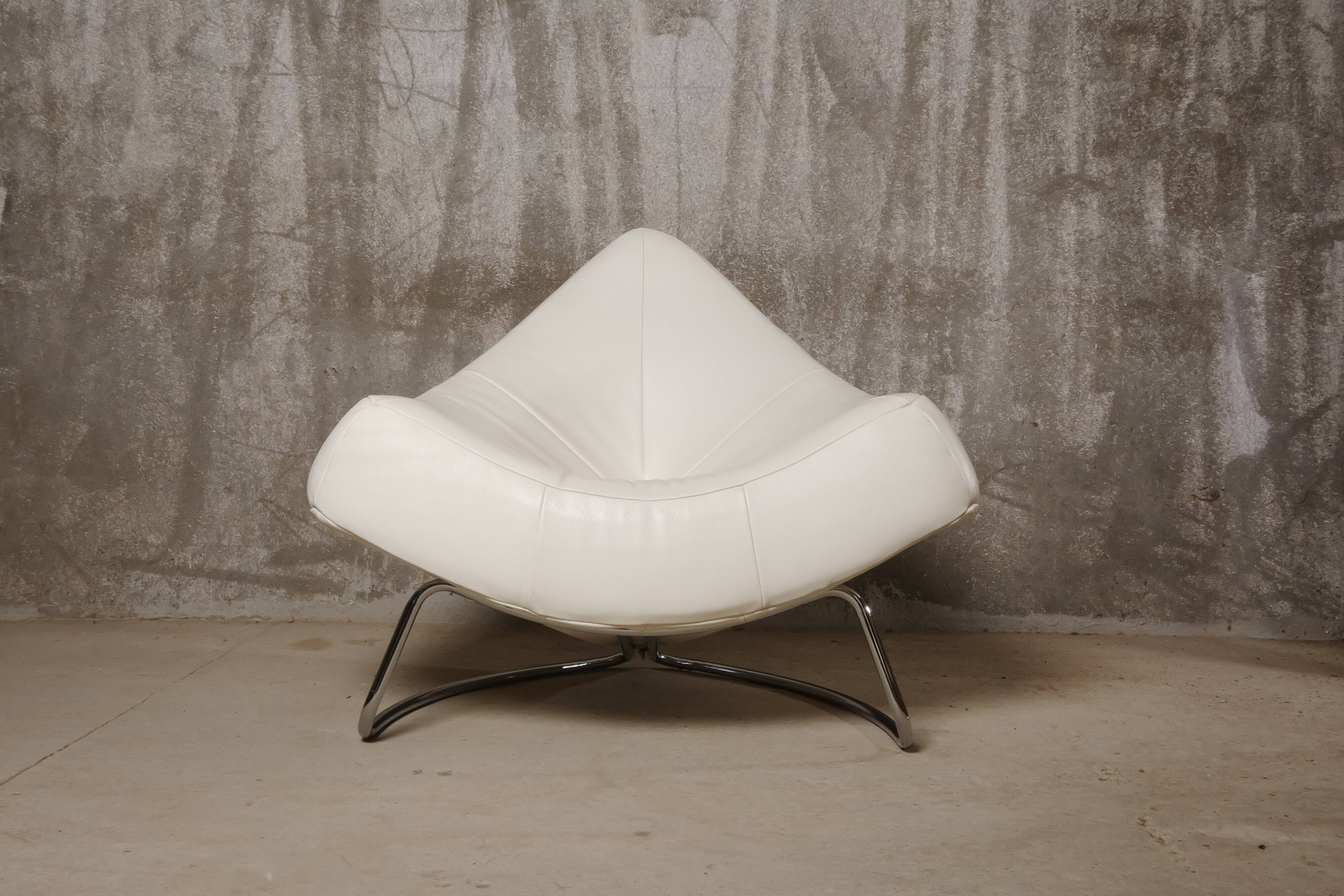 Falkenberg x Rom AG - Armchair in white leather and chromed steel - c. 1990 - BE
