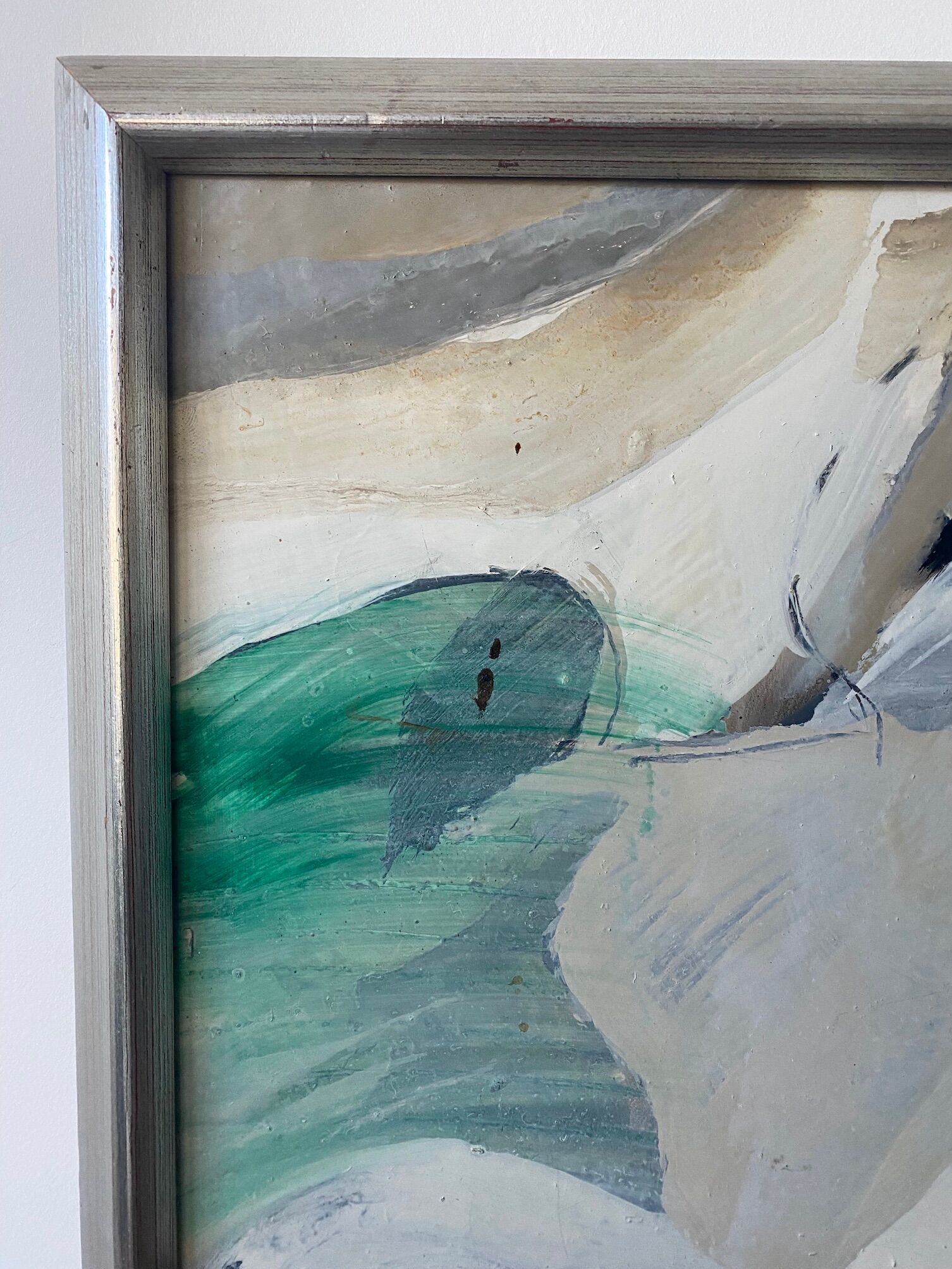 Mid-Century Modern "Flux" Swedish Vintage Abstract Oil Painting, Framed