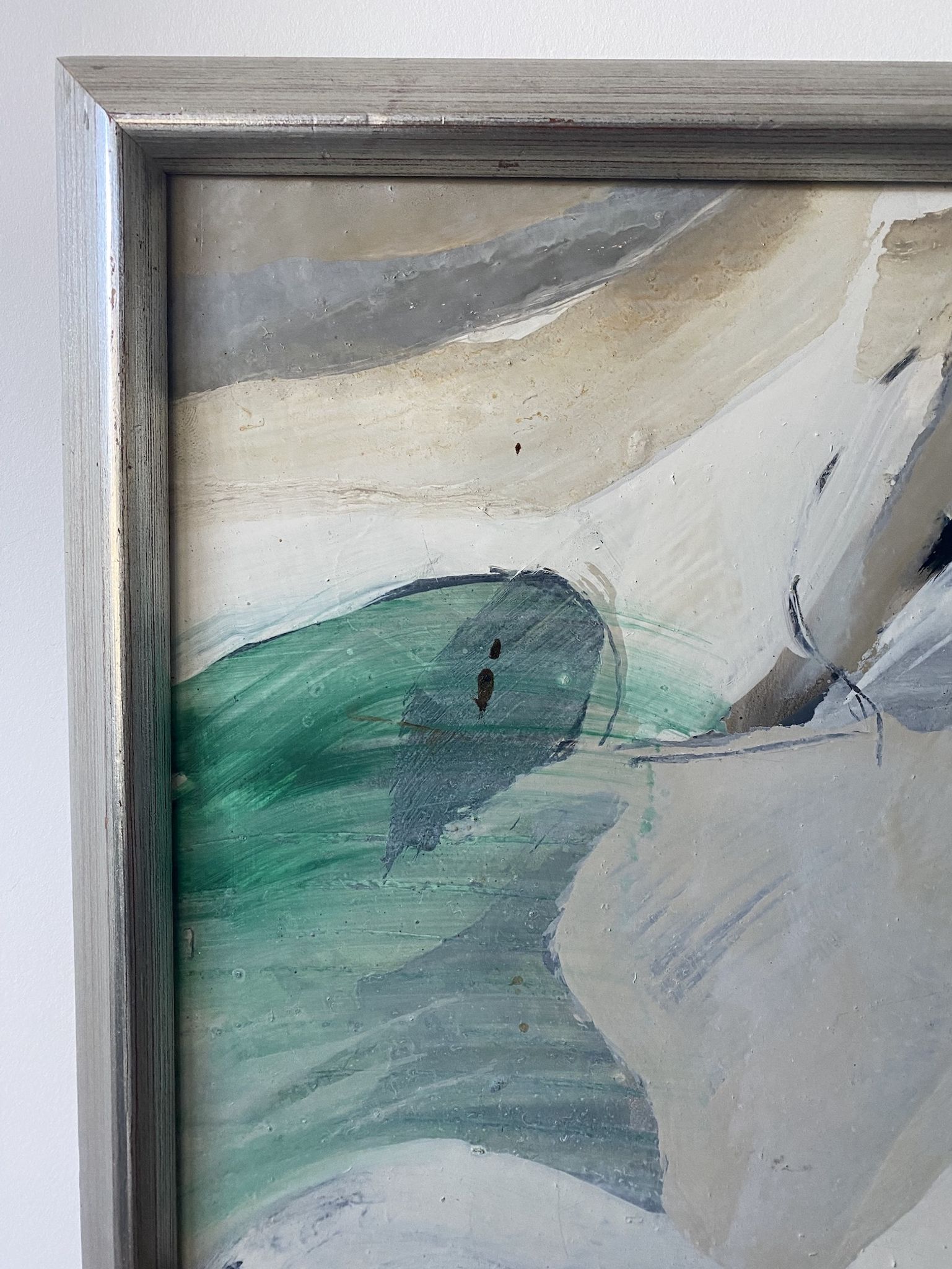 Mid-Century Modern "Flux" Swedish Vintage Abstract Oil Painting, Framed