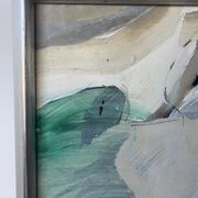 Mid-Century Modern "Flux" Swedish Vintage Abstract Oil Painting, Framed