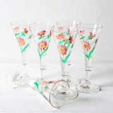 Set of 6 Mid-century Rare Floral Design Champagne Flutes / Italy / 1960s