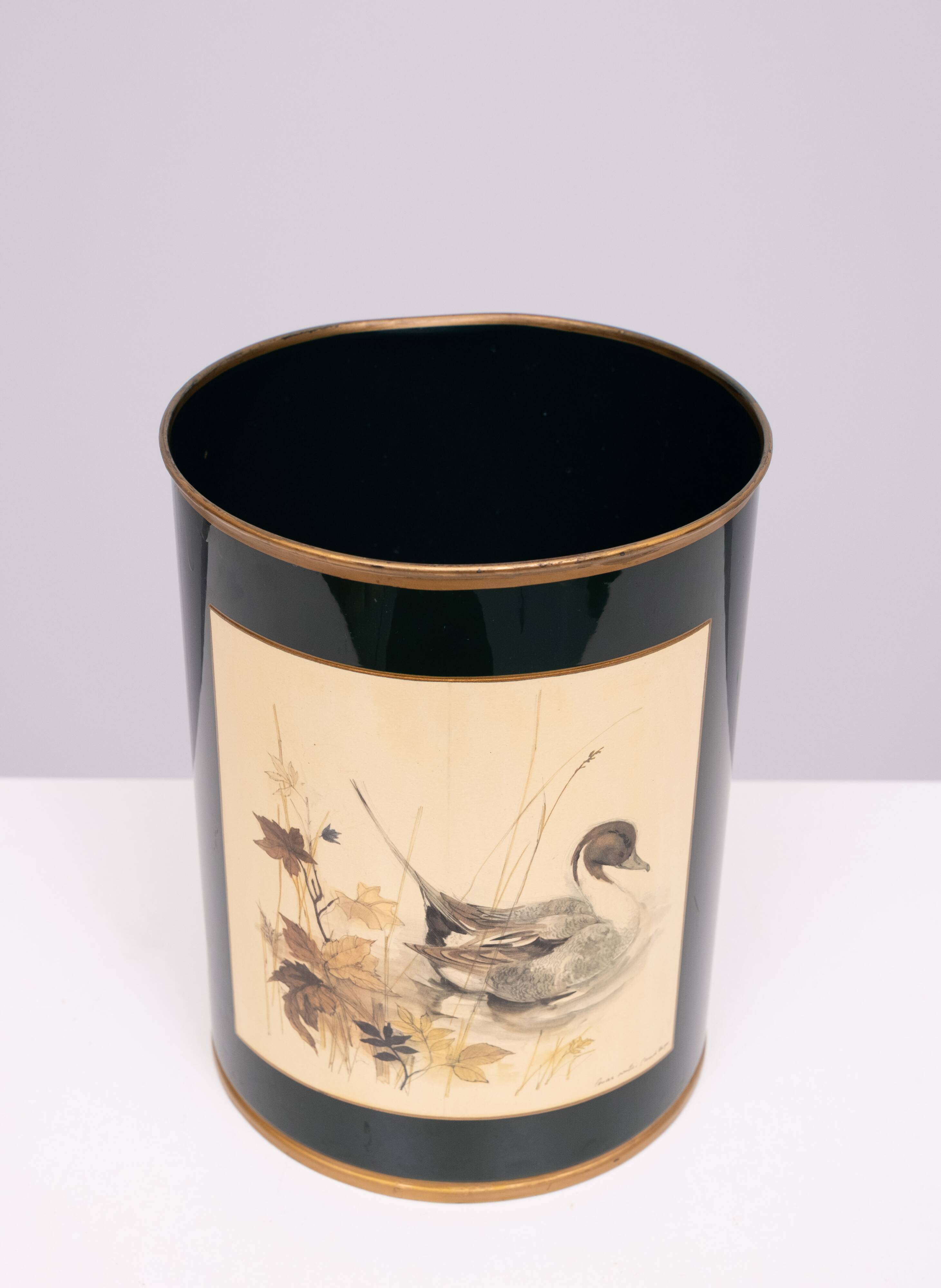 English Metal Waste Basked Bird lithograph 1960s