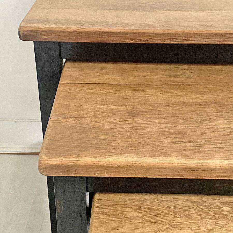 Nesting tables brutalist style solid oak 1960s