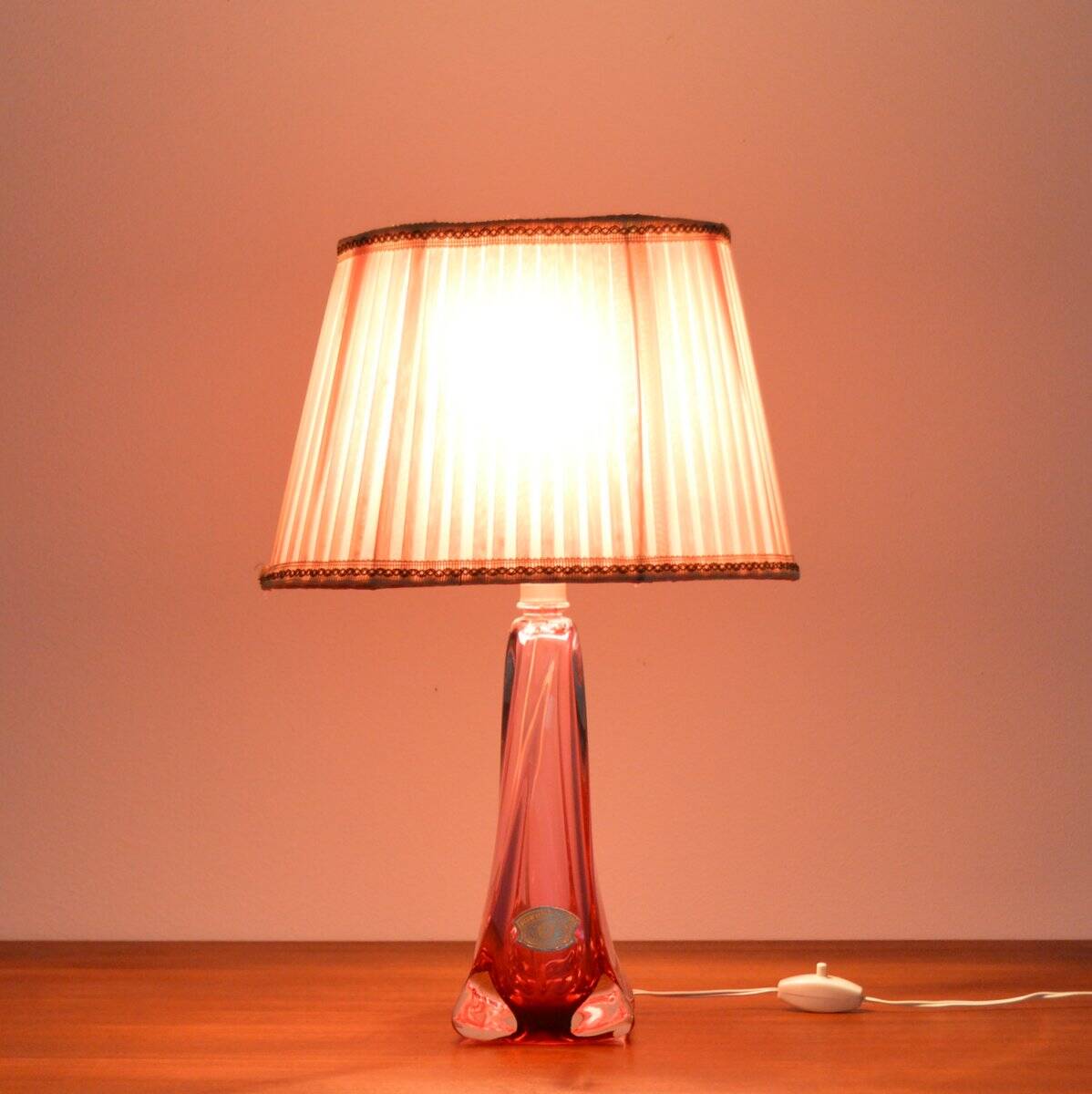 Val St-Lambert Belgium vintage crystal table lamp 1960s