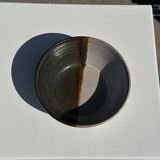 White and glossy brown two-tone ceramic bowl, matt earth