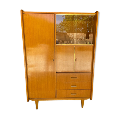 Grand Meuble penderie / Armoire Vintage 1960 / 1970 à Portes Vitrées & Tiro