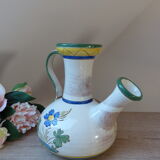 Pitcher carafe chevrette in terracotta enamelled with flowers italian crafts numbered