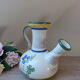 Pichet carafe chevrette in glazed terracotta with flowers, numbered Italian craftsmanship.
