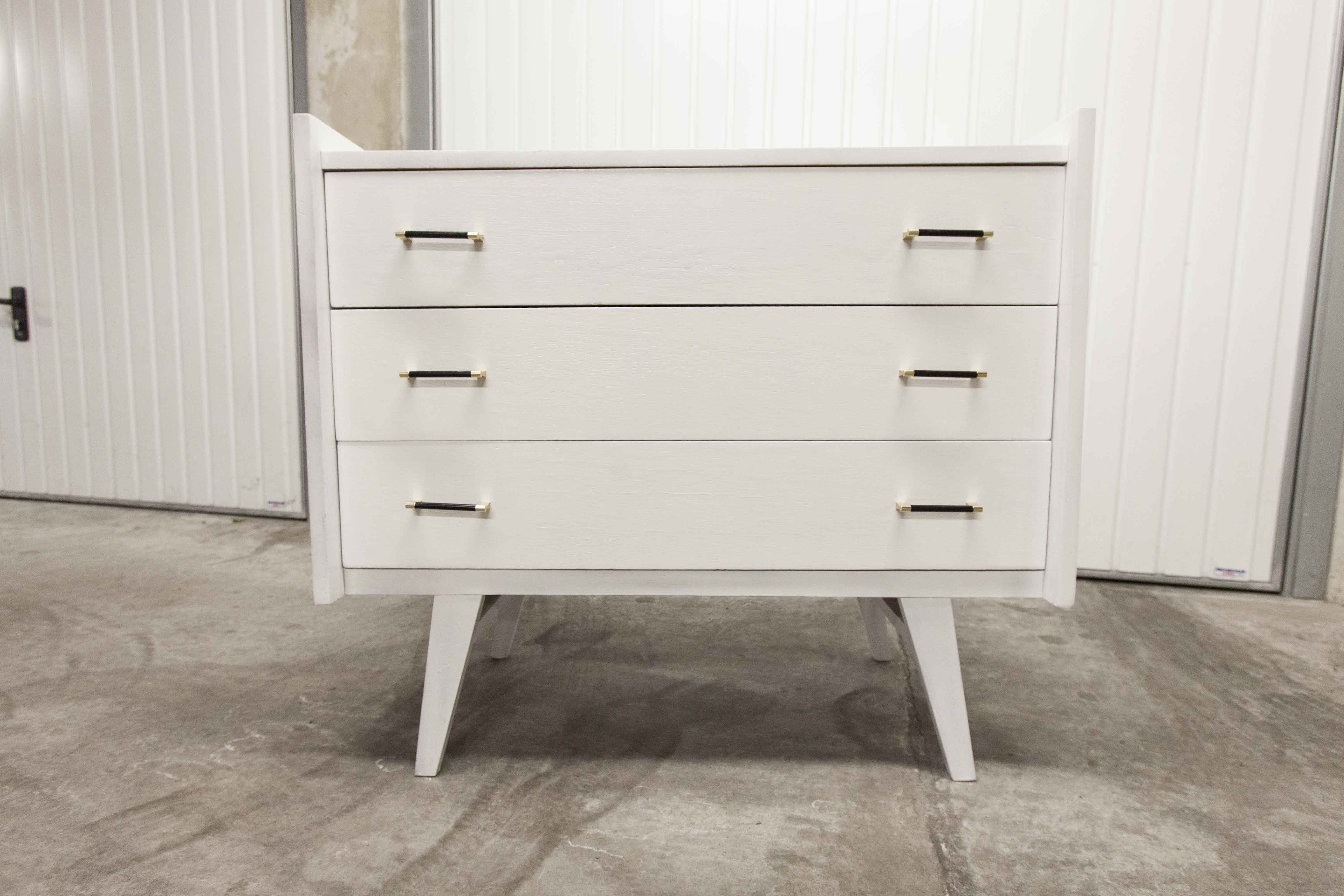 Scandinavian dresser 1960 3 drawers madeover brass bakelite