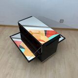 Art Deco Bar Cart in Black Lacquered Mahogany, Mirrored Glass & Chrome, France, 1930