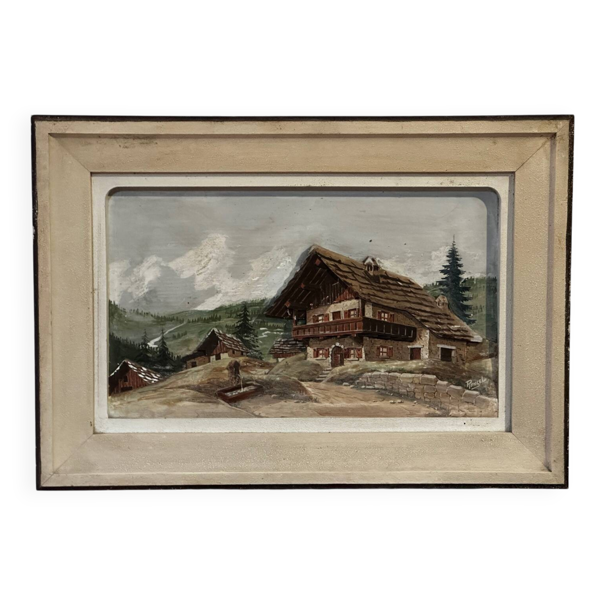 Alpine Table from the 1950s, carved and painted wood, signed by Francois Raugel - 4