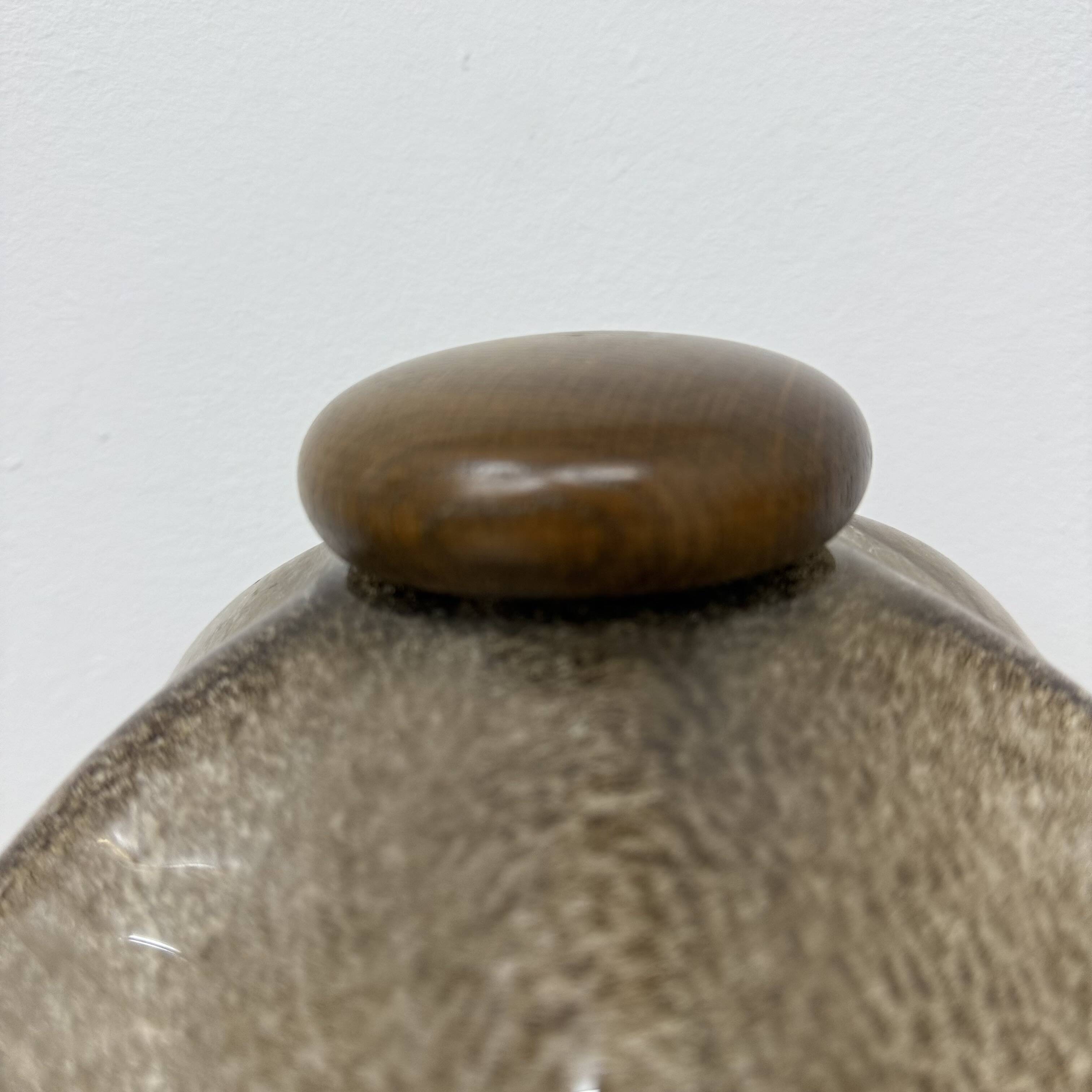 Vintage brutalist glass table lamp with solid oak wooden base , 1970s