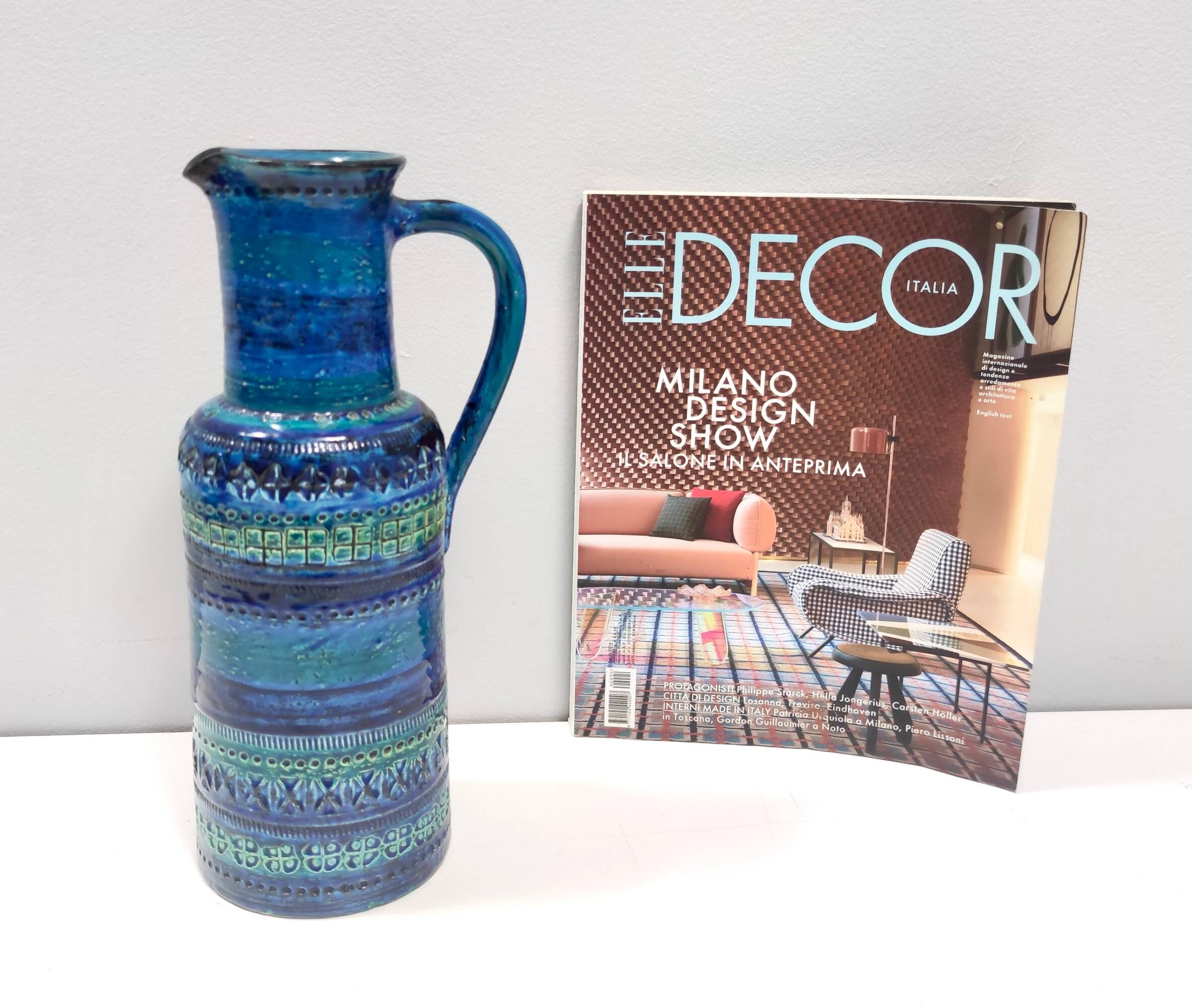 Rimini Blue Ceramic Pitcher Vase by A. Londi and F. Montelupo for Bitossi