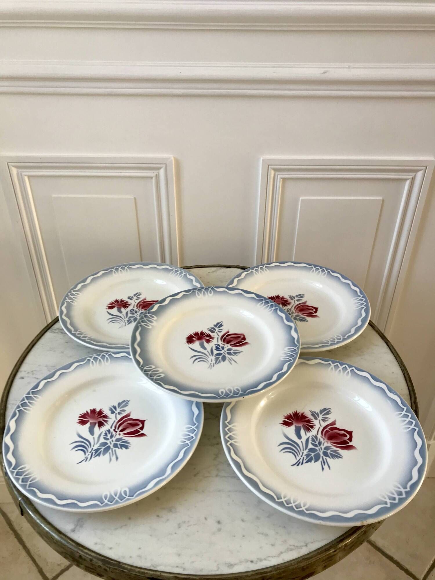 set of 5 Digoin Sarreguemines flat plates model Juliette / Nina Rosa 50s
