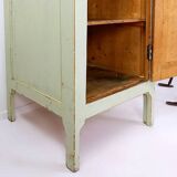 Vintage Green patinated wood Pedestal Cabinet Storage
