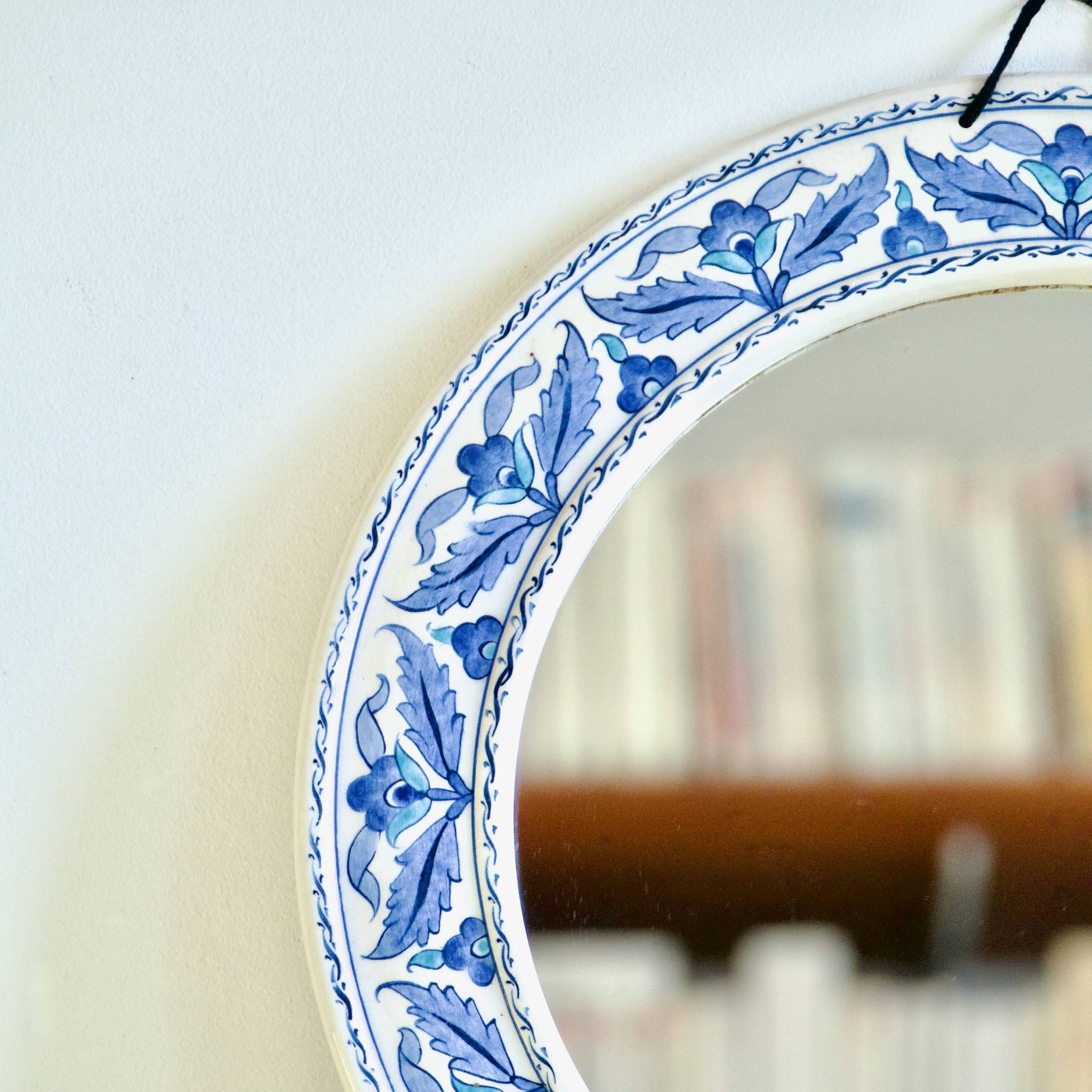 Hand painted ceramic round mirror