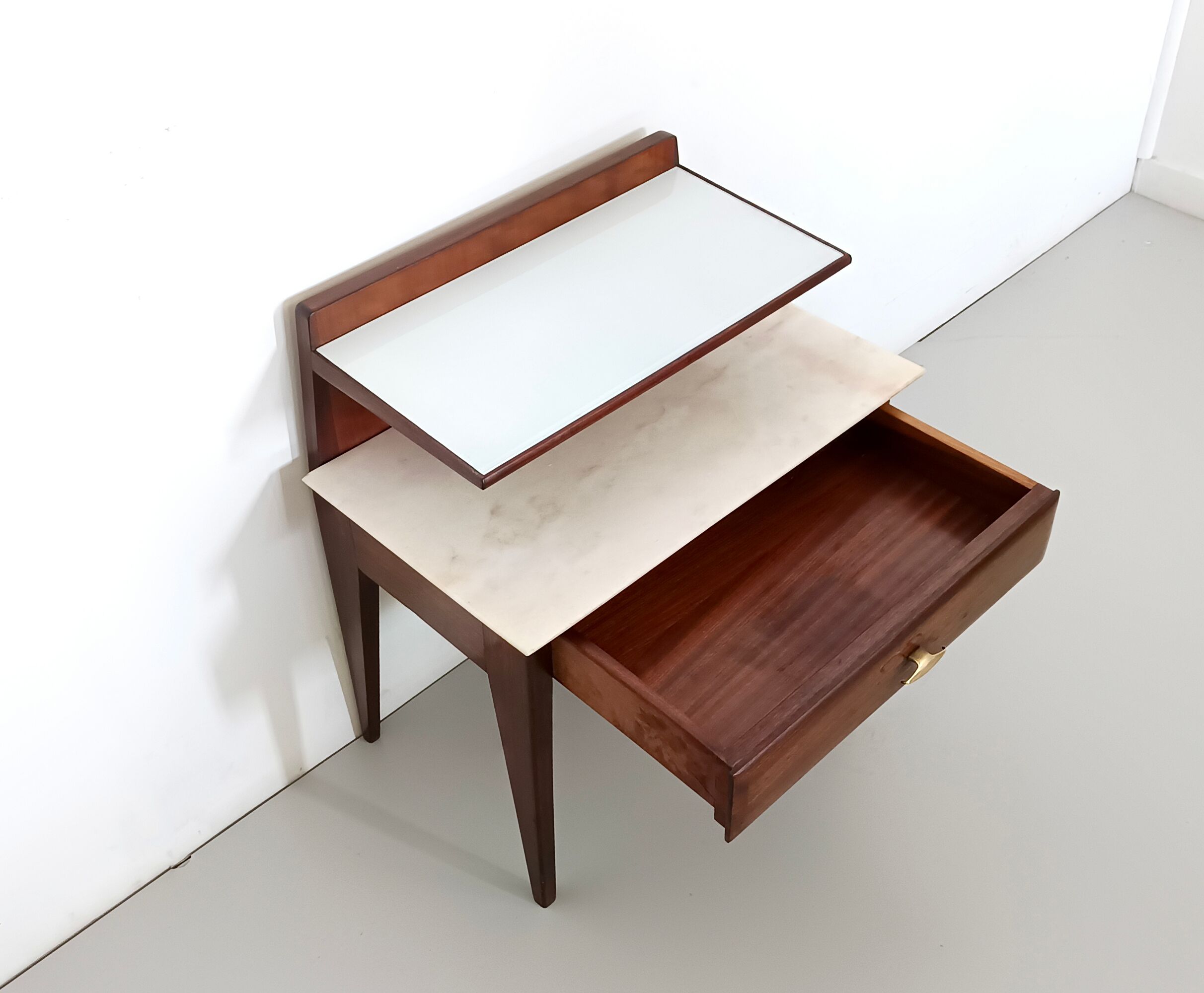 Vintage Single Nightstand with Glass and Marble Shelves, Italy