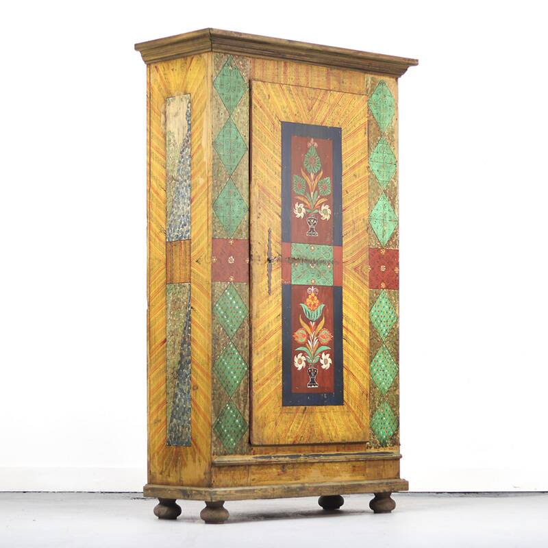 Rustic Farmhouse Folk Art Painted Bridal Cabinet