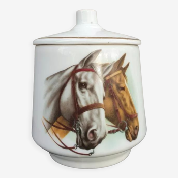 Pot with porcelain lid two horse-strapped heads