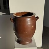 Very large glazed brown terracotta pot with two handles H41 D30